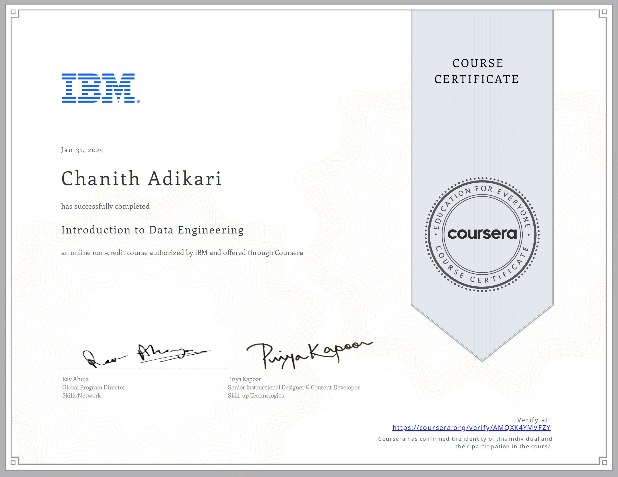 IBM Data Engineering Certificate